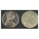 (1.80 ozt TW) 2- Austria 1780 1 Thaler .833 Silver
