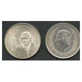 (1.78 ozt TW) 2- Mexico 1953 5 Pesos .720 Silver