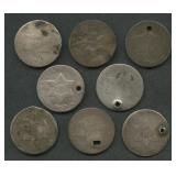 8- Mixed Three-Cent Silver Pieces