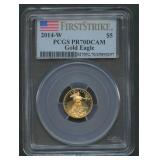 2014-W $5 Gold Eagle 1/10th ozt .999 PCGS PR70Dcam