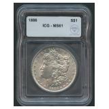 1886 Morgan Silver Dollar ICG MS 61