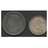 (1.25 ozt TW) 2- Mixed Foreign Coins .900 Silver
