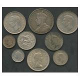 (2.07 ozt TW) 9- Mixed Foreign Coins .500 Silver