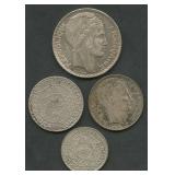 (1.44 ozt TW) 4- Mixed Foreign Coins .680 Silver