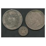 (1.66 ozt TW) 3- Mixed Foreign Coins .900 Silver