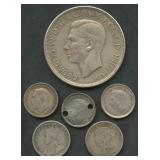 (1.18 ozt TW) 6- Mixed Foreign Coins .925 Silver