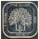 India .999 Silver Bar, 5 Grams