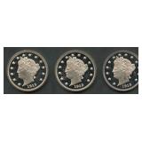 (1.16 ozt TW) 3- Liberty V Nickel .999 Silver Roun