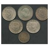 (2.59 ozt TW) 6- Mixed Sweden Coins .400 Silver