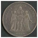 1875 France 5 Francs Hercules .900 Silver 25g