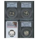 4- Mixed PF Washington Silver Quarters - Graded