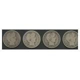 4- Mixed Liberty Head Barber Half Dollars