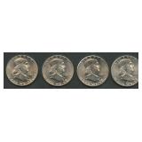 4- 1961 Franklin Half Dollars AU/BU