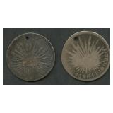 2- 1800's Mexico 2 Reales .903 Silver Coins