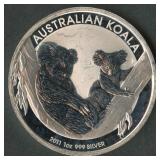 2011 Australian $1 Koala .999 Silver Round 1 ozt