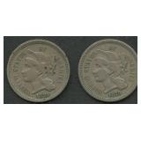 1876 and 1879 Three-Cent Nickels