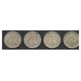 4- Mixed Walking Liberty Half Dollars Higher Grade