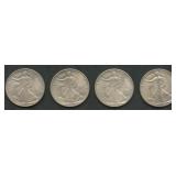 4- 1942 Walking Liberty Half Dollars Higher Grade