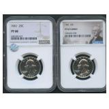 2- 1961 Proof Washington Quarters NGC Graded