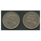 1881 and 1888 Three-Cent Nickels