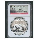 2013 China 10Yn Panda .999 Silver NGC MS 70