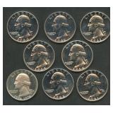 8- Mixed Proof Washington Silver Quarters