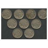 9- Mixed 1910's Buffalo Nickels