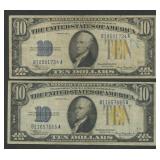 2- 1934A $10 Silver Certificates N. Africa FR-2309