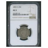 1892-S Liberty Head Barber Quarter NGC AG 3