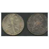 (1.80 ozt TW) 2- 1780 Austria 1 Thaler .833 Silver