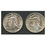 1935 and 1942 Walking Liberty Halves AU/BU