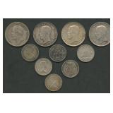 (1.43 ozt TW) 10- Mixed Foreign Coins .800 Silver