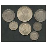 (1.43 ozt TW) 7- Mixed Foreign Coins .800 Silver