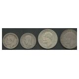 (1.42 ozt TW) 4- Mixed Foreign Coins .800 Silver