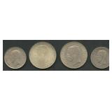 (1.44 ozt TW) 4- Mixed Sweden Coins .800 Silver