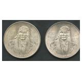 (1.79 ozt TW) 2- 1978 Mexico 100 Pesos .720 Silver