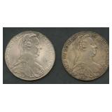 (1.80 ozt TW) 2- 1780 Austria 1 Thaler .833 Silver
