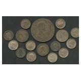 (1.66 ozt TW) 16- Mixed Foreign Coins .640 Silver