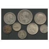 (1.44 ozt TW) 8- Mixed Foreign Coins .800 Silver