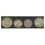 (1.43 ozt TW) 4- Mixed Foreign Coins .800 Silver