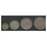 (1.39 ozt TW) 4- Mixed Foreign Coins .800 Silver