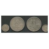(1.40 ozt TW) 4- Mixed Foreign Coins .800 Silver