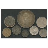(1.46 ozt TW) 8- Mixed Foreign Coins .720 Silver