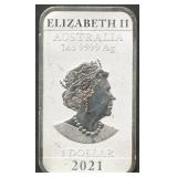 2021 Australia Elizabeth II .999 Silver Bar 1 ozt