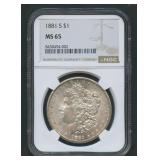 1881-S Morgan Silver Dollar NGC MS 65