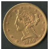 1886 $5 Gold Liberty Half Eagle