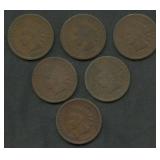 6- Mixed 1870's Indian Head Cents