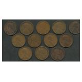 12- Mixed 1910's Mintmarked Lincoln Cents