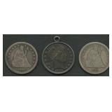 3- Mixed Seated Liberty and Barber Quarters