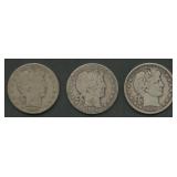 3- Mixed Liberty Head Barber Half Dollars